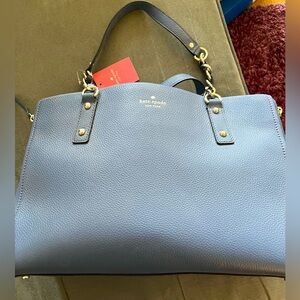 NWT Kate Spade Large Satchel shoulder bag cornflower blue zipper & chain detail